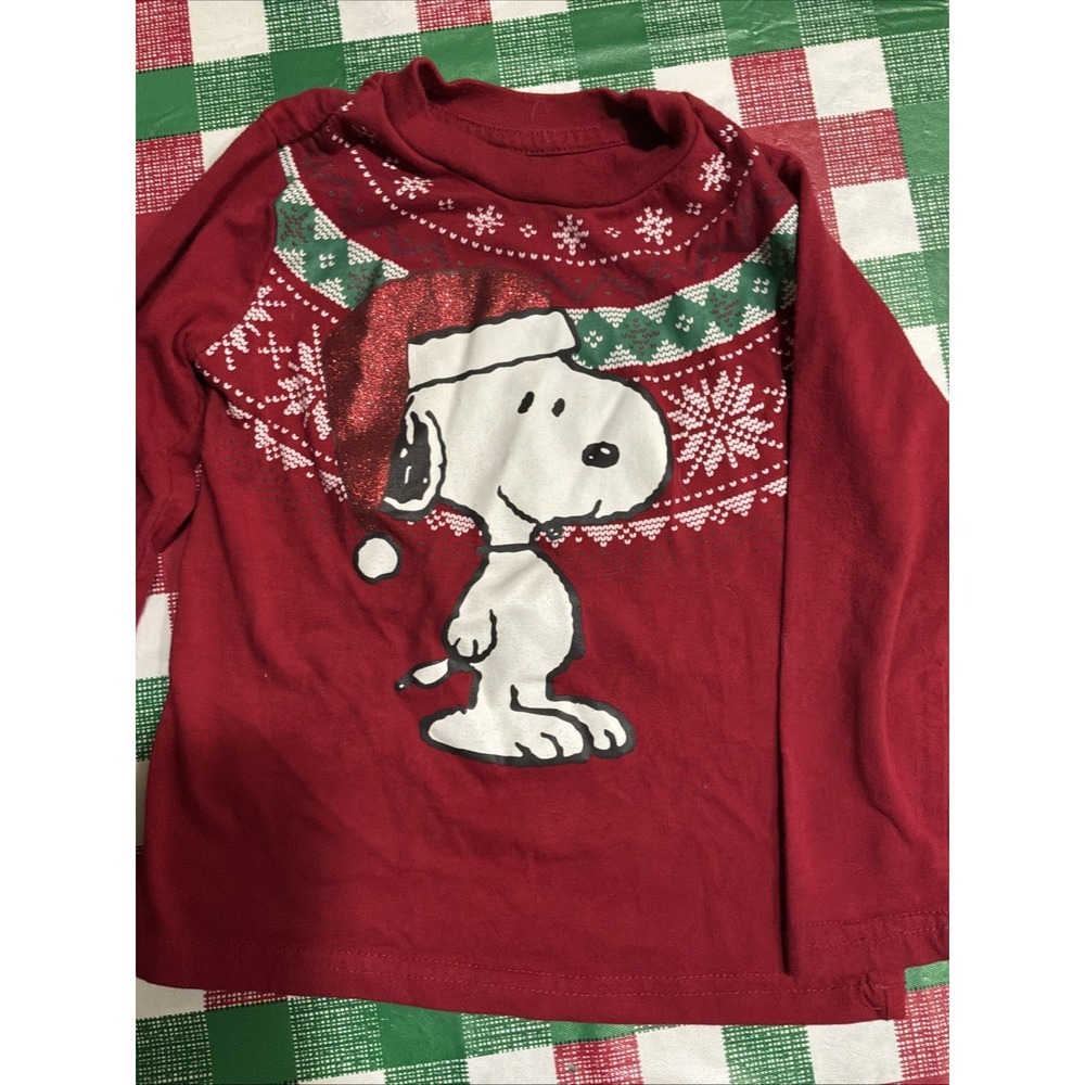 Peanuts‎ Santa Snoopy  Christmas Long Sleeve Size 3T Glitter